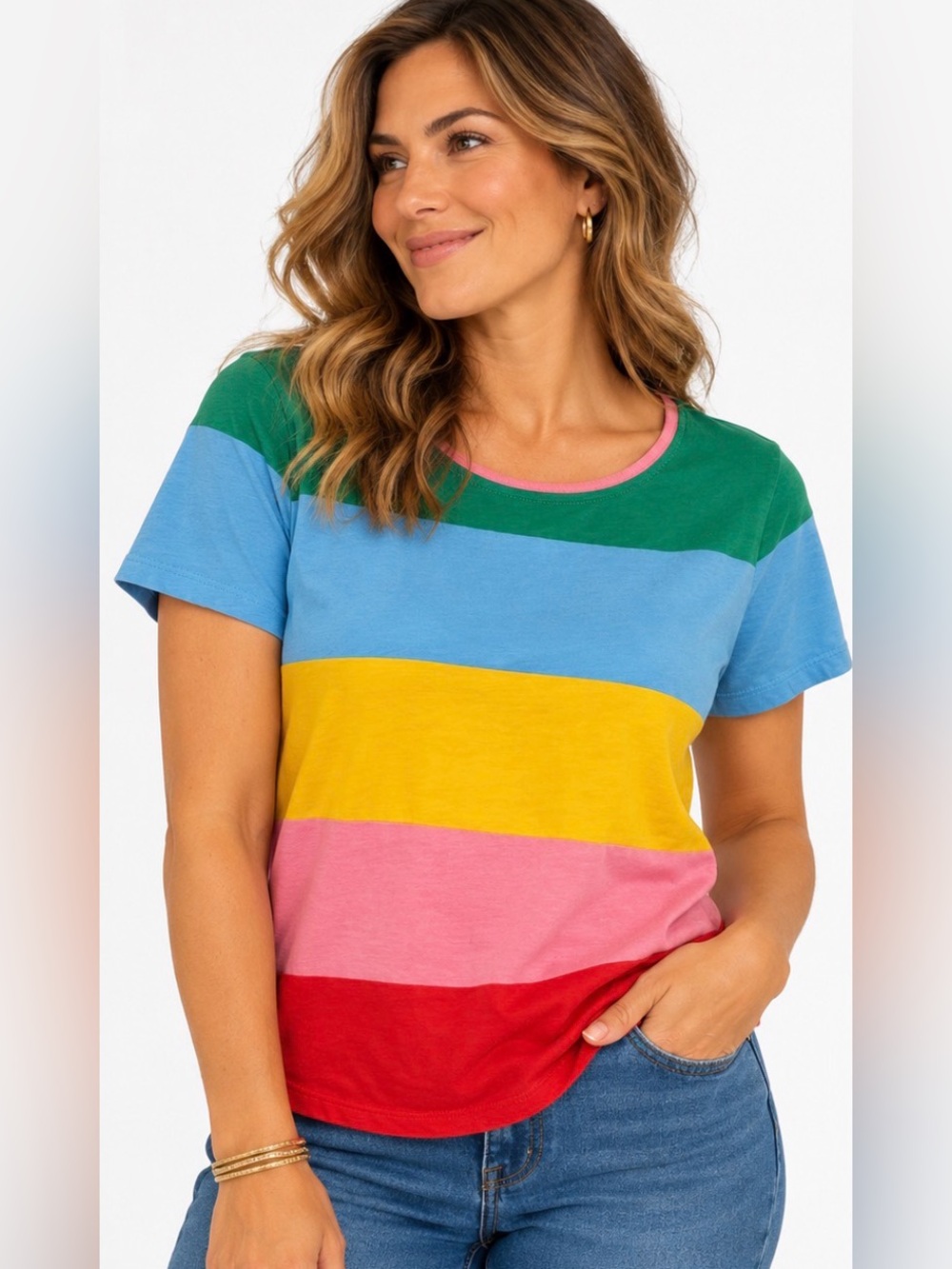 EUC Boden Stripes Ahead of the Rest Colorblock Tee Multicolor Size 10